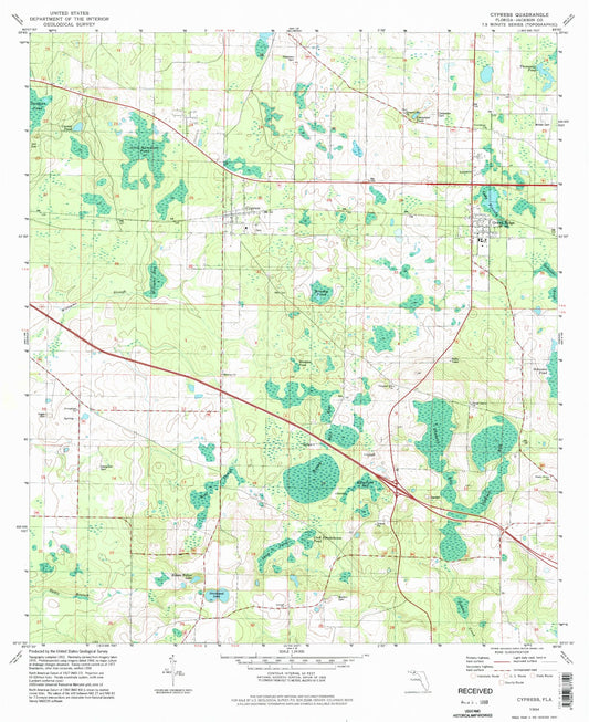 Classic USGS Cypress Florida 7.5'x7.5' Topo Map Image
