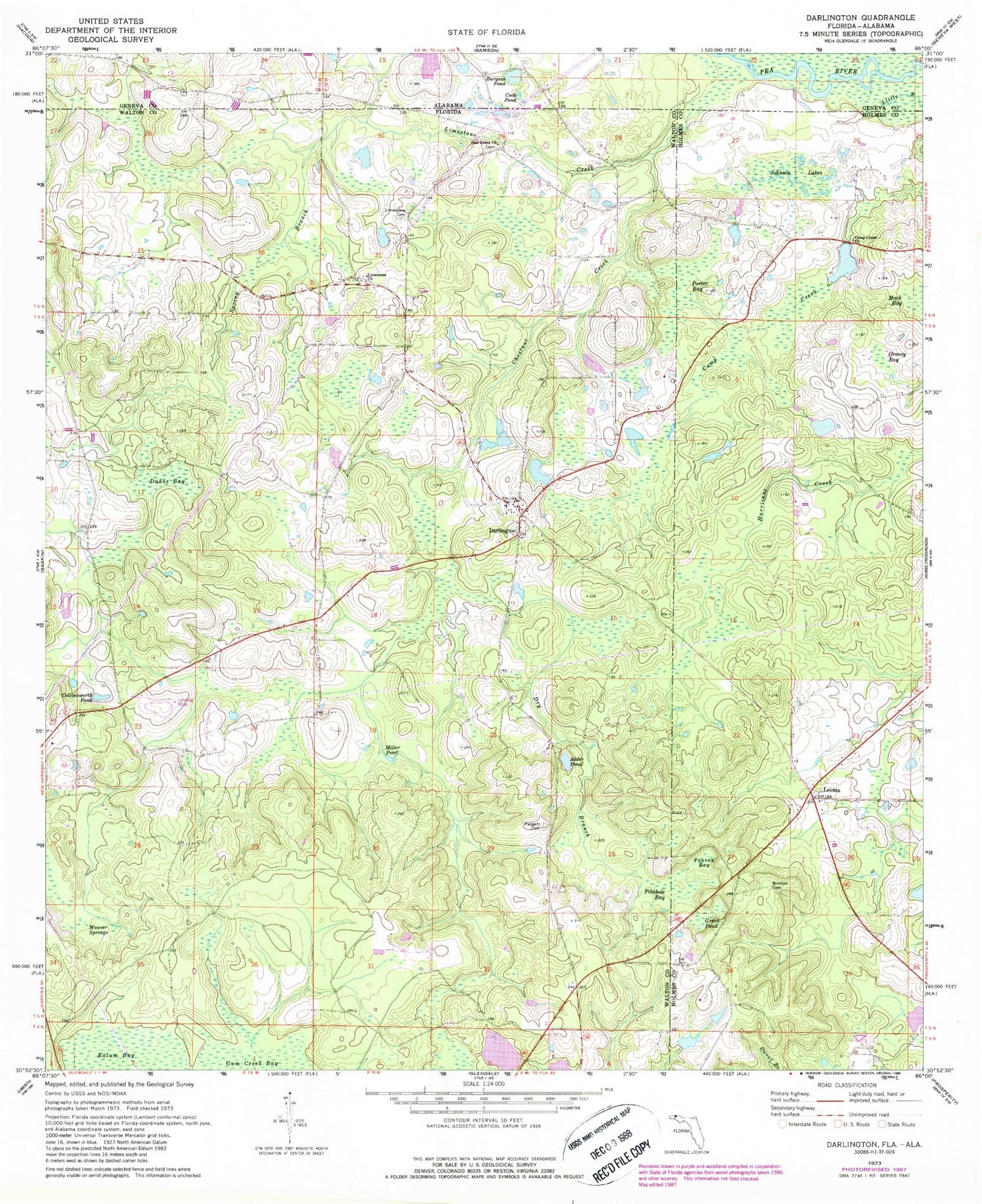 Classic USGS Darlington Florida 7.5'x7.5' Topo Map Image