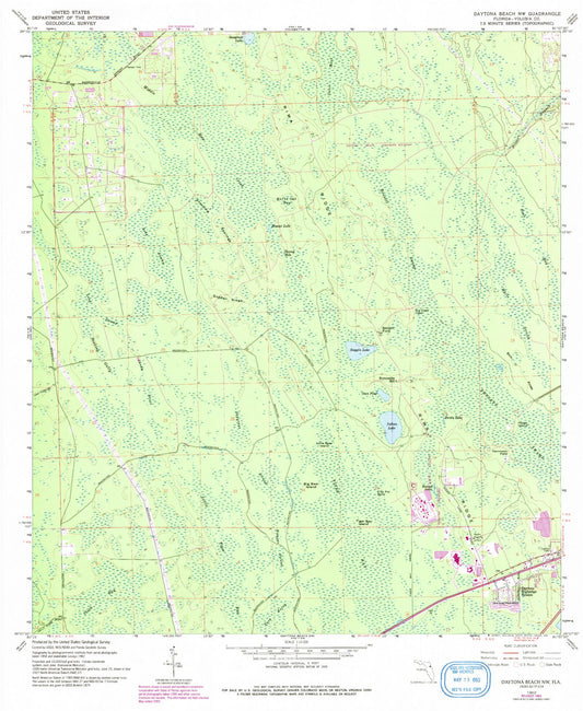Classic USGS Daytona Beach NW Florida 7.5'x7.5' Topo Map Image