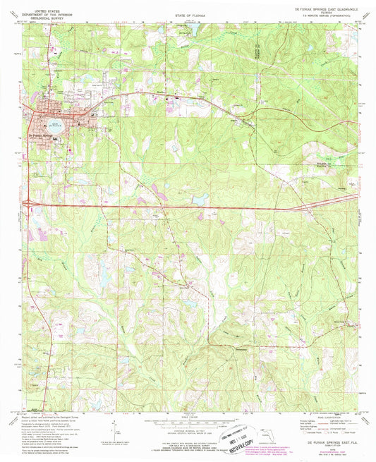 Classic USGS De Funiak Springs East Florida 7.5'x7.5' Topo Map Image
