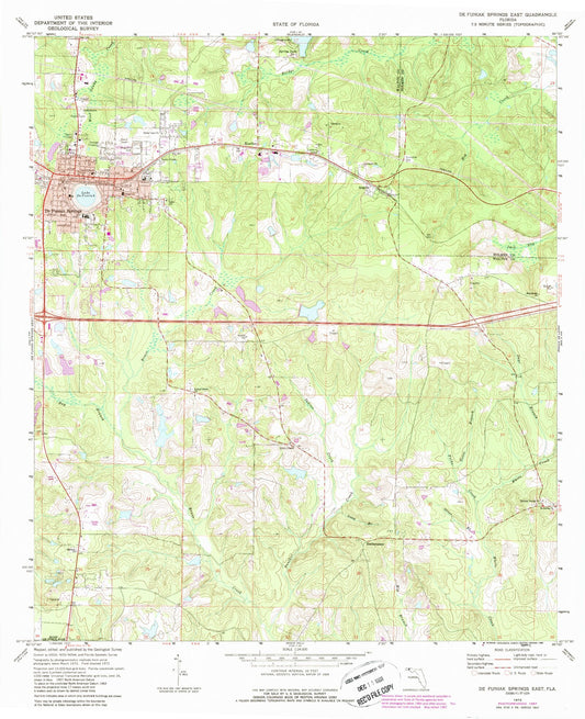 Classic USGS De Funiak Springs East Florida 7.5'x7.5' Topo Map Image