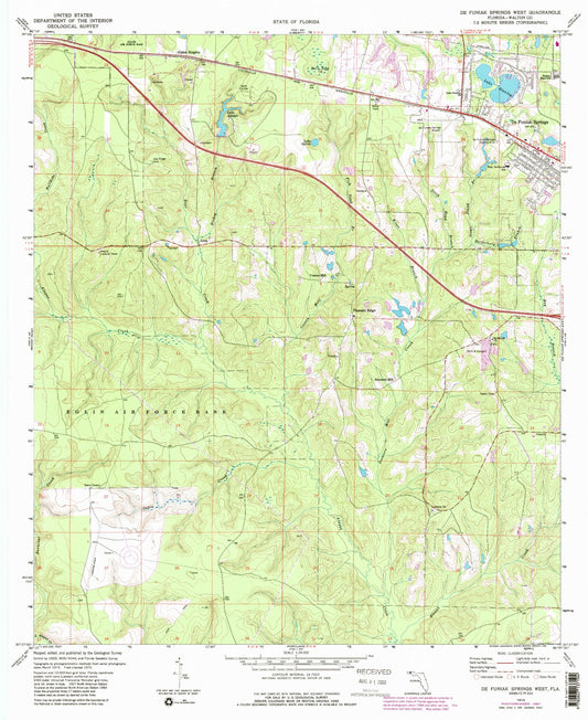 Classic USGS De Funiak Springs West Florida 7.5'x7.5' Topo Map Image