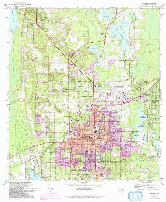 Classic USGS DeLand Florida 7.5'x7.5' Topo Map Image