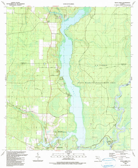 Classic USGS Dead Lakes Florida 7.5'x7.5' Topo Map Image