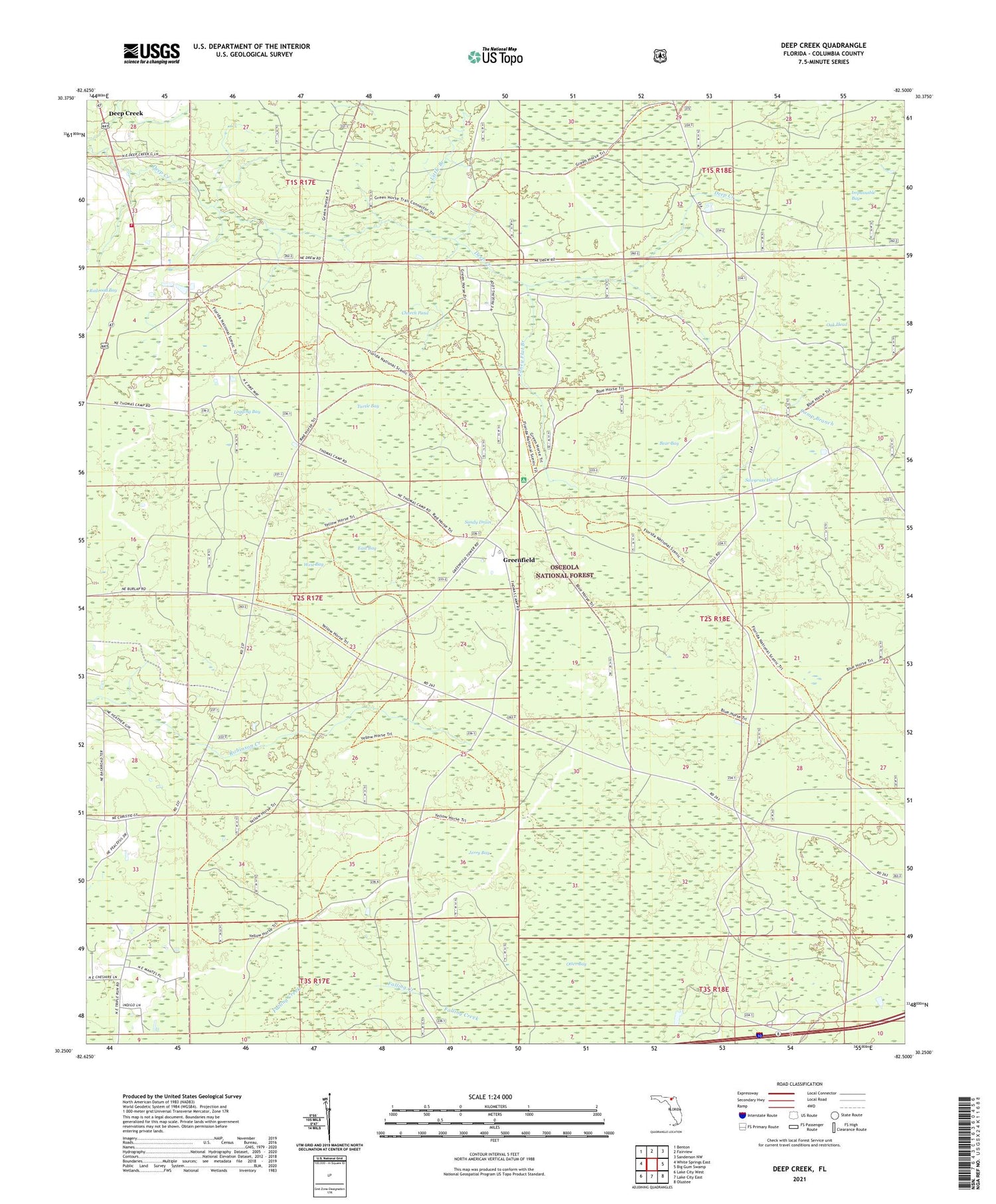 Deep Creek Florida US Topo Map Image