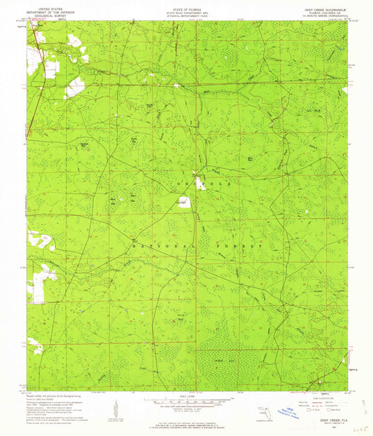 Classic USGS Deep Creek Florida 7.5'x7.5' Topo Map Image