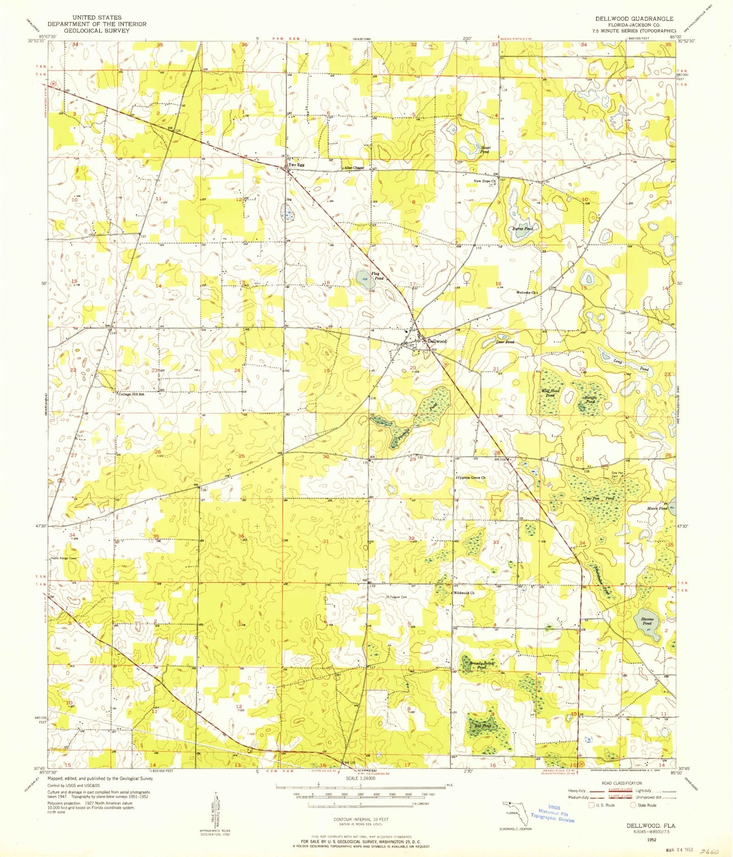 Classic USGS Dellwood Florida 7.5'x7.5' Topo Map Image