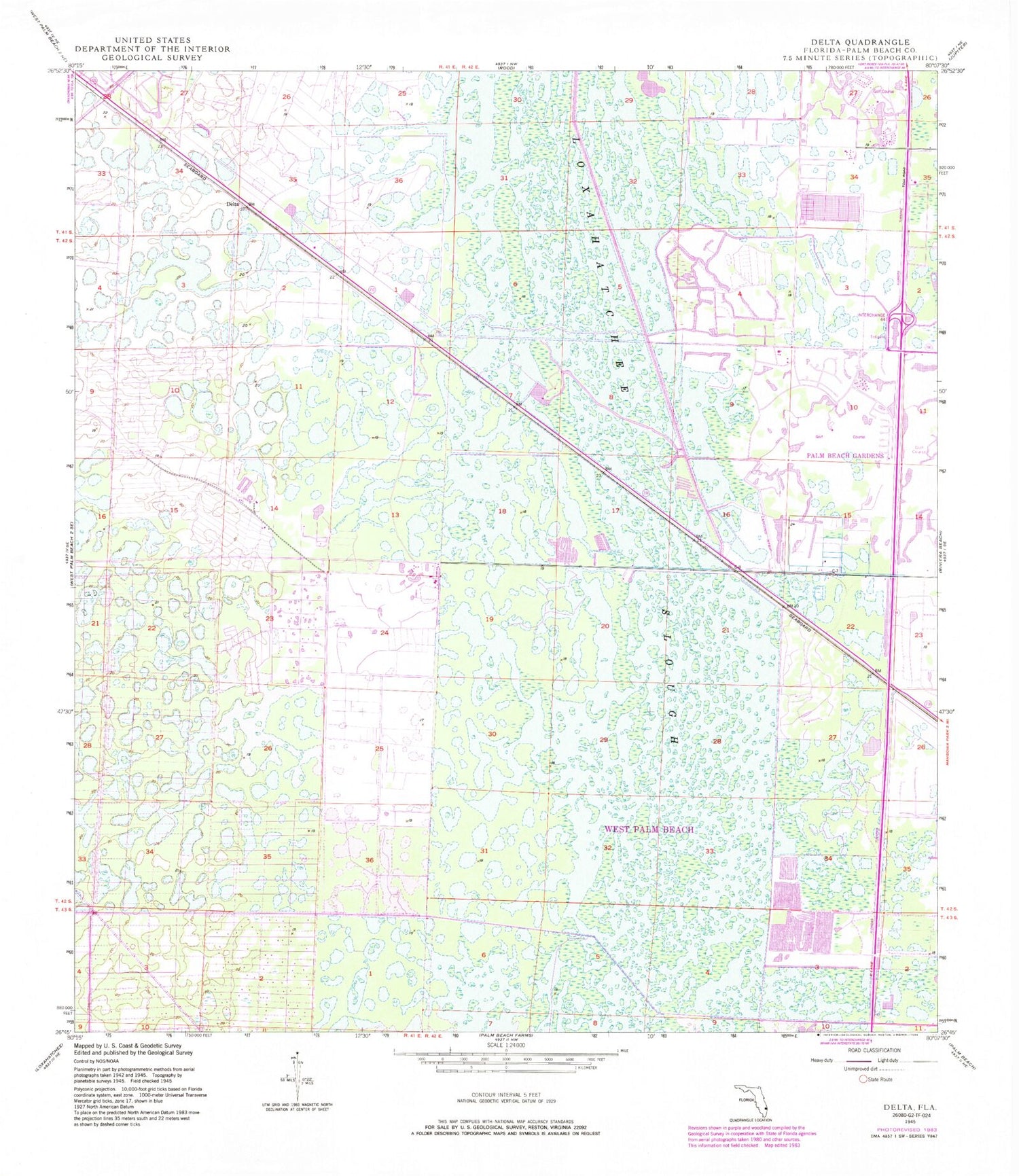 Classic USGS Delta Florida 7.5'x7.5' Topo Map Image