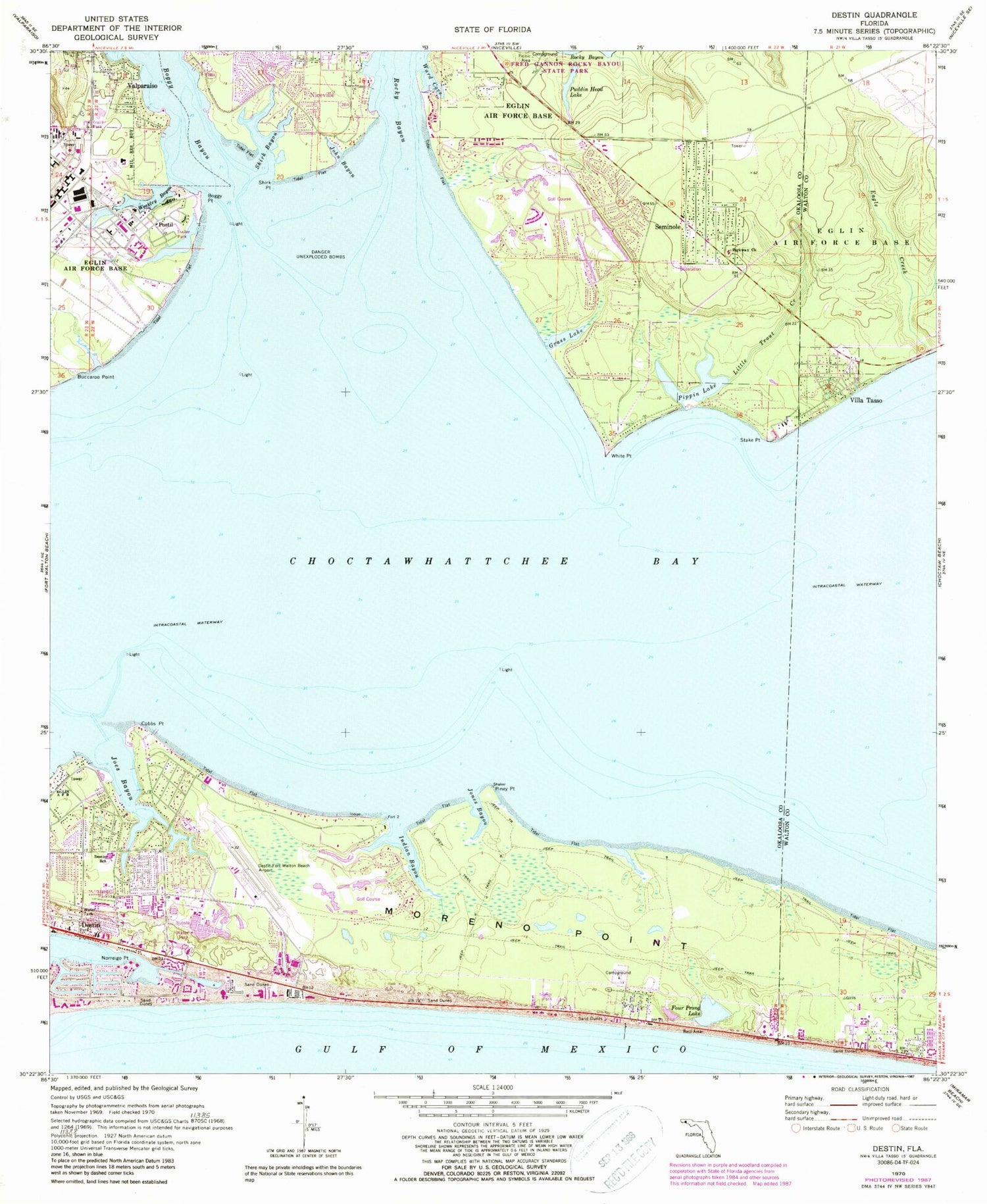 Classic USGS Destin Florida 7.5'x7.5' Topo Map Image