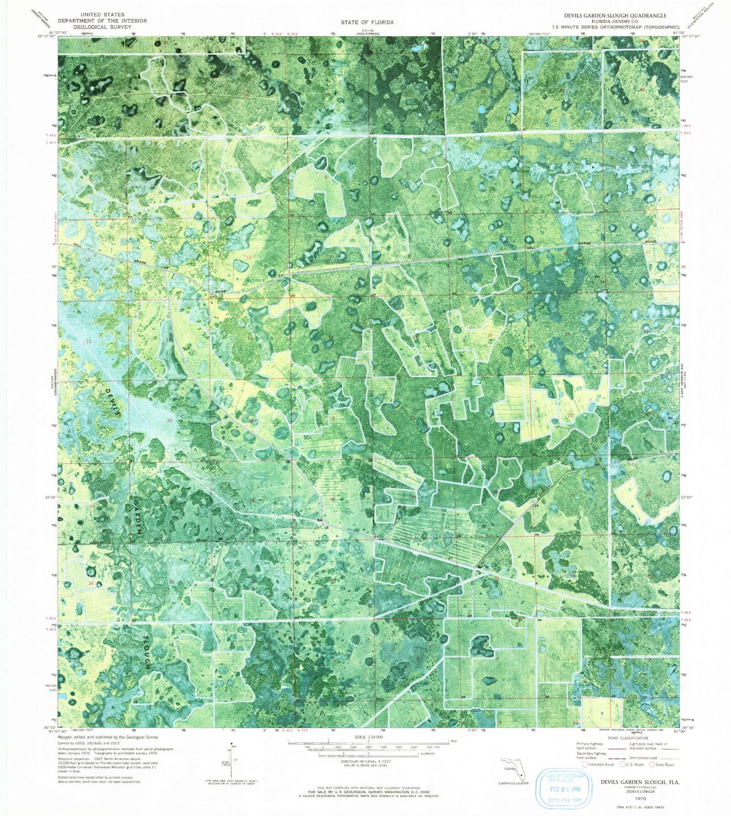 Classic USGS Devils Garden Slough Florida 7.5'x7.5' Topo Map Image