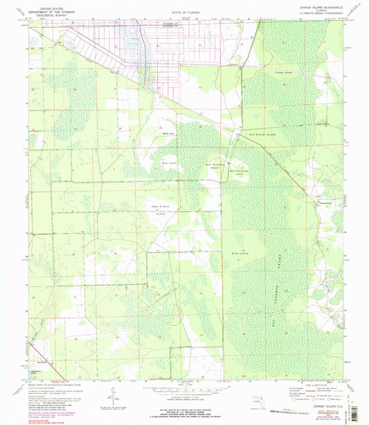 Classic USGS Dinner Island Florida 7.5'x7.5' Topo Map Image