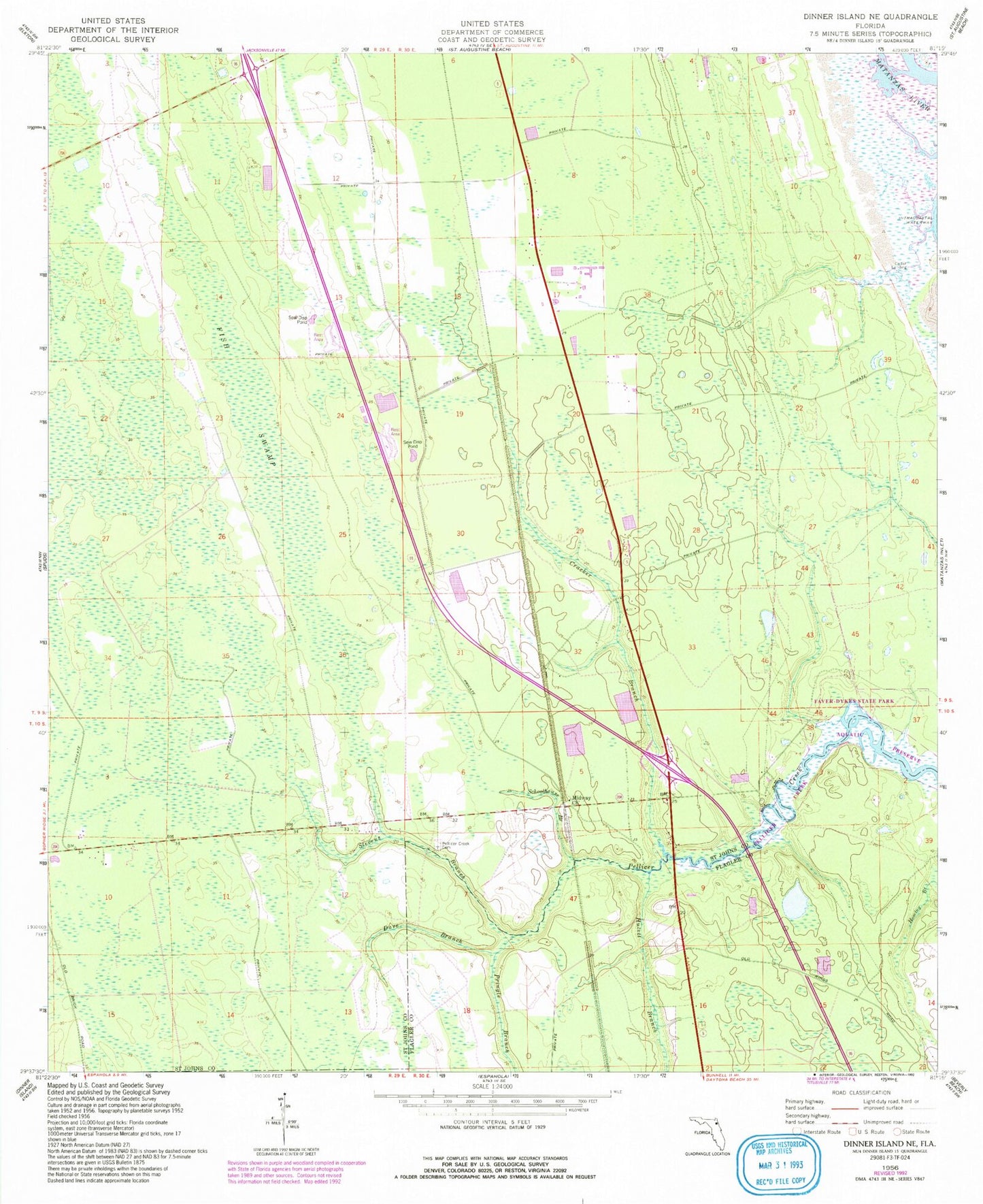 Classic USGS Dinner Island NE Florida 7.5'x7.5' Topo Map Image