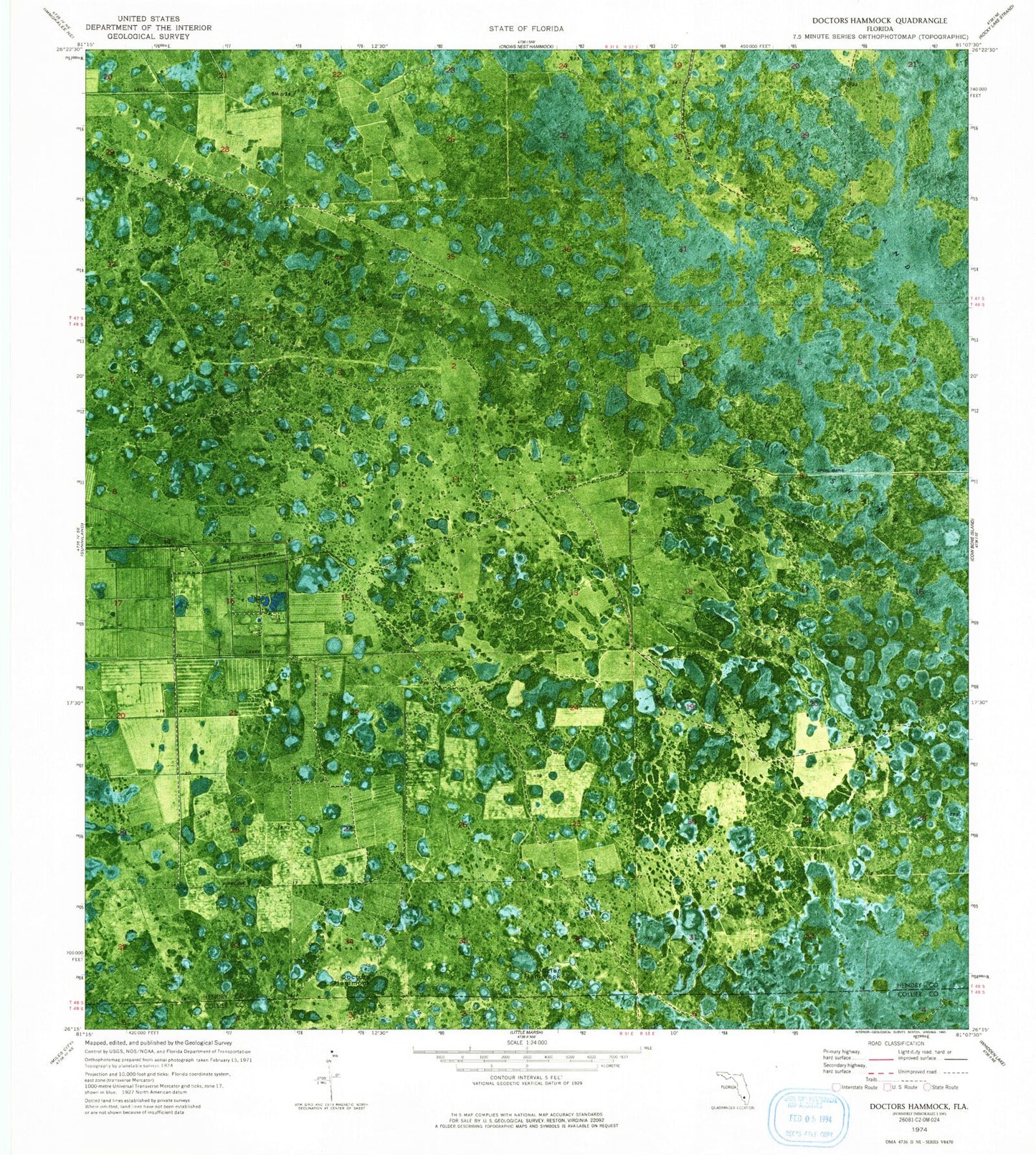 Classic USGS Doctors Hammock Florida 7.5'x7.5' Topo Map Image