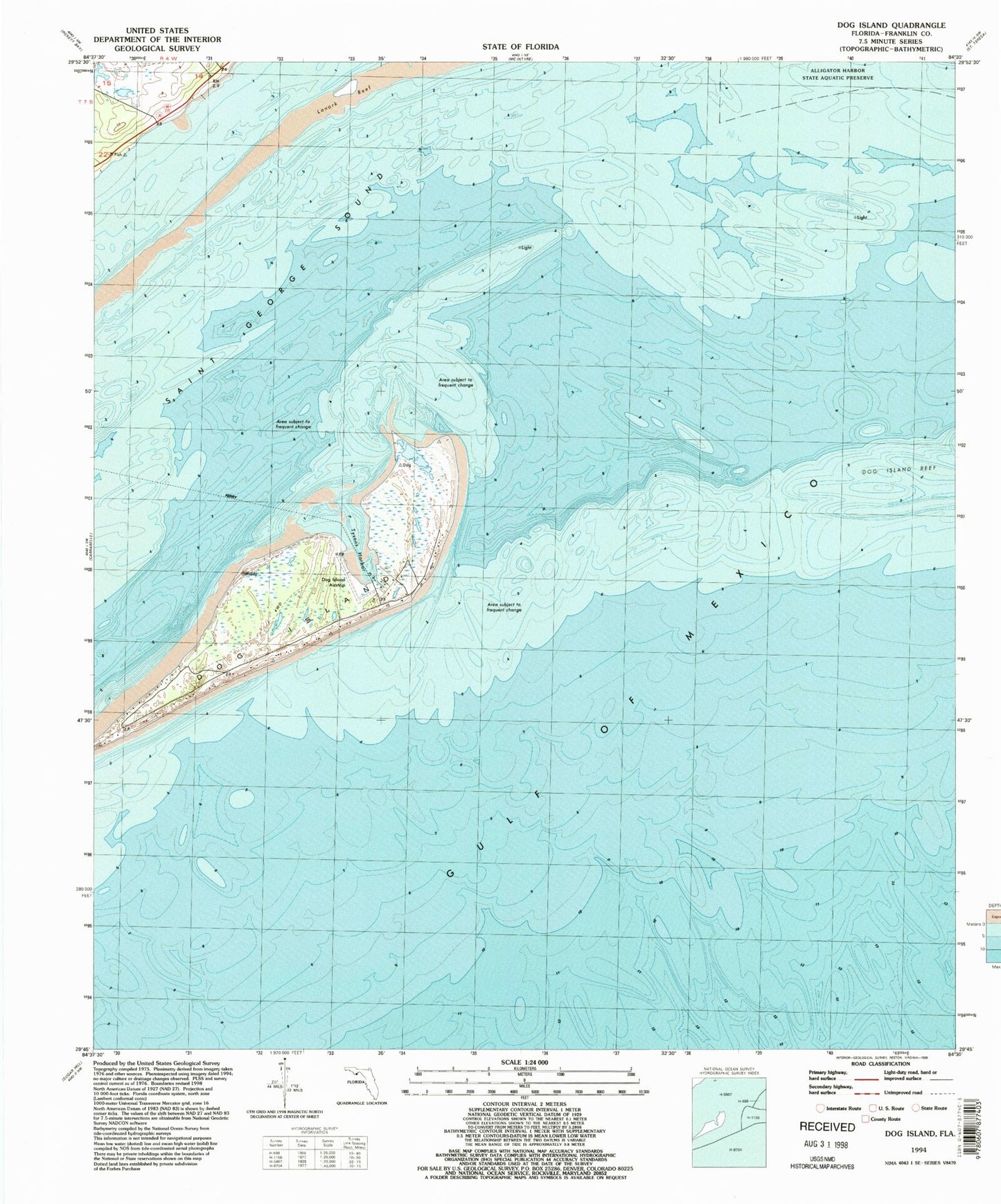 Classic USGS Dog Island Florida 7.5'x7.5' Topo Map Image