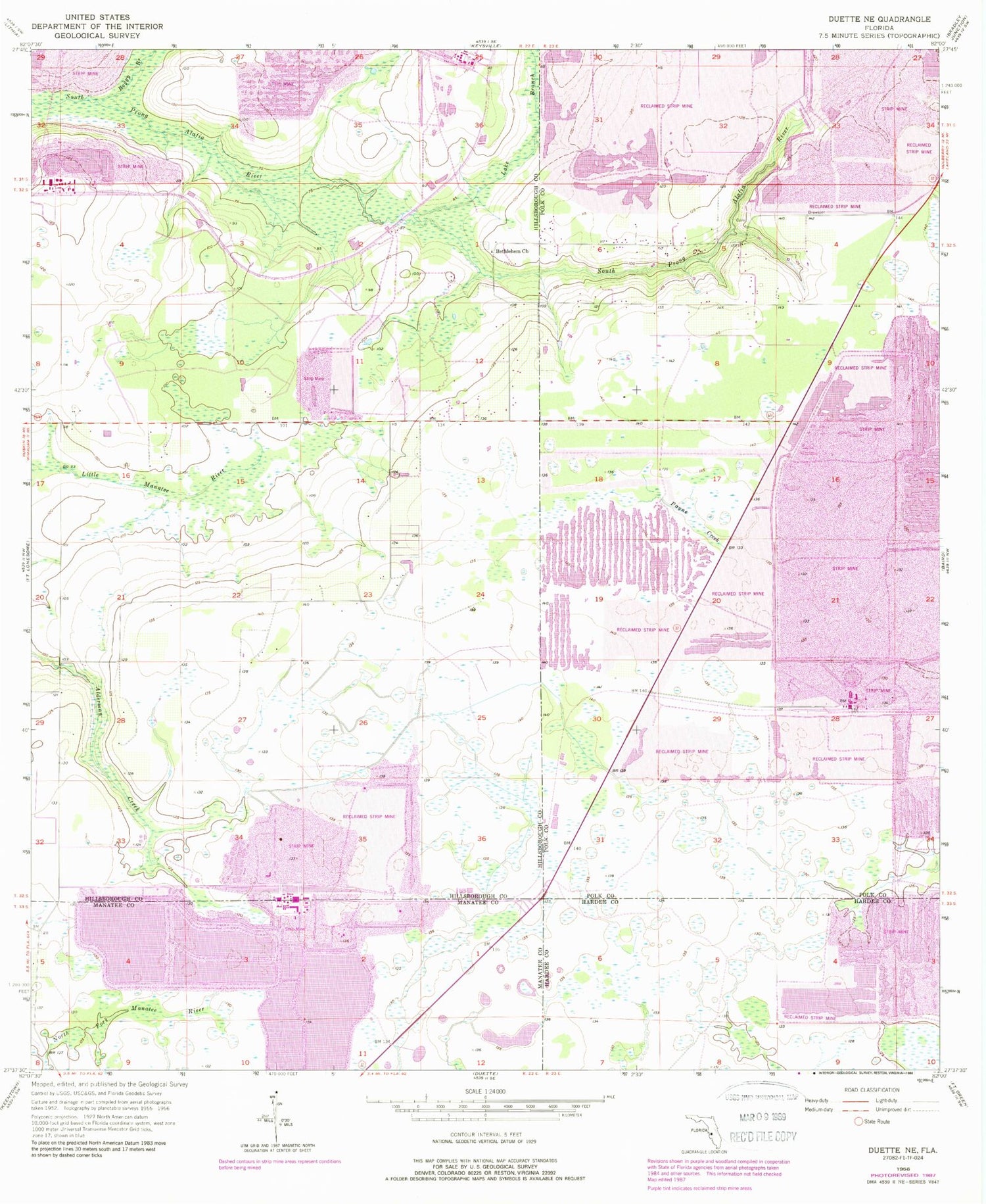 Classic USGS Duette NE Florida 7.5'x7.5' Topo Map Image