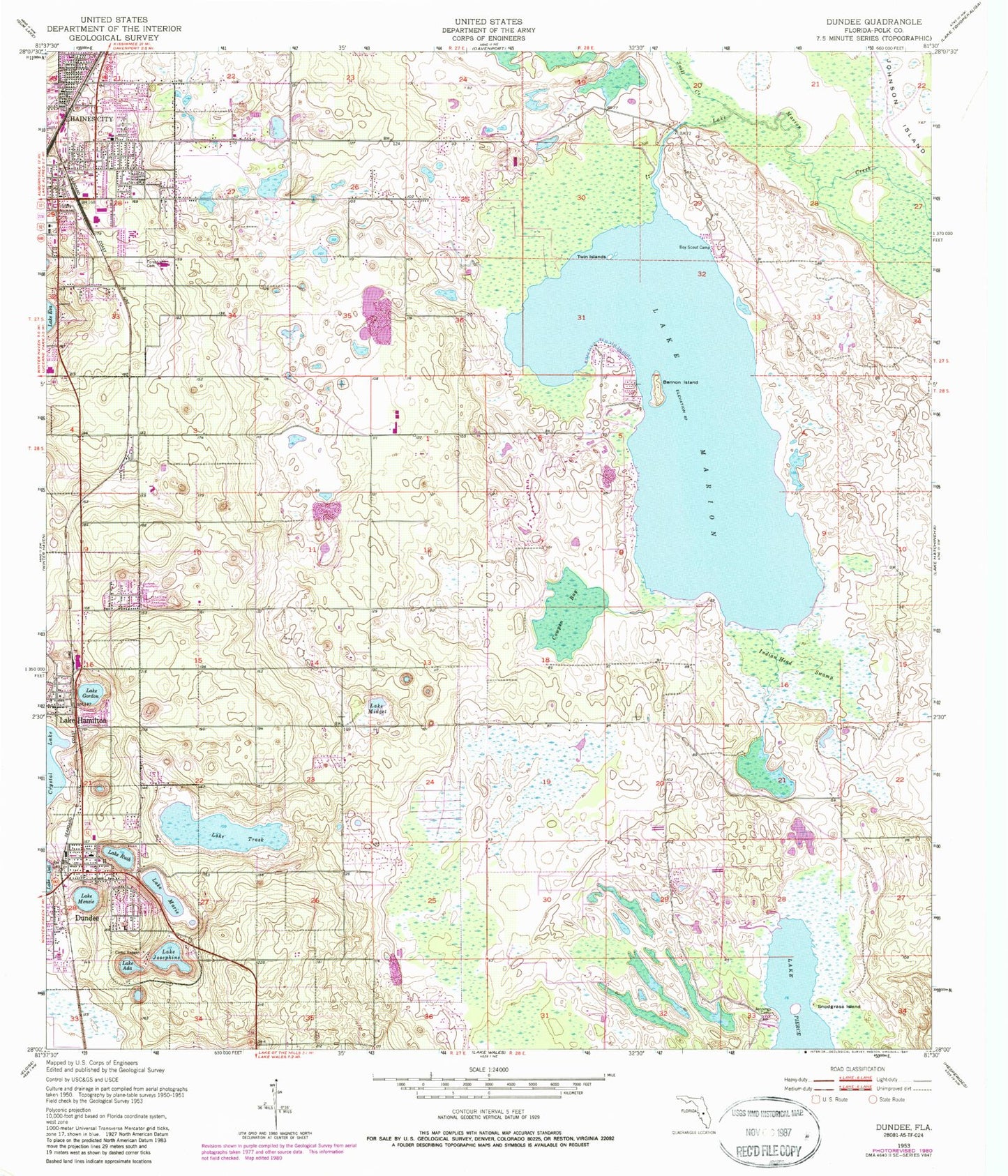 Classic USGS Dundee Florida 7.5'x7.5' Topo Map Image