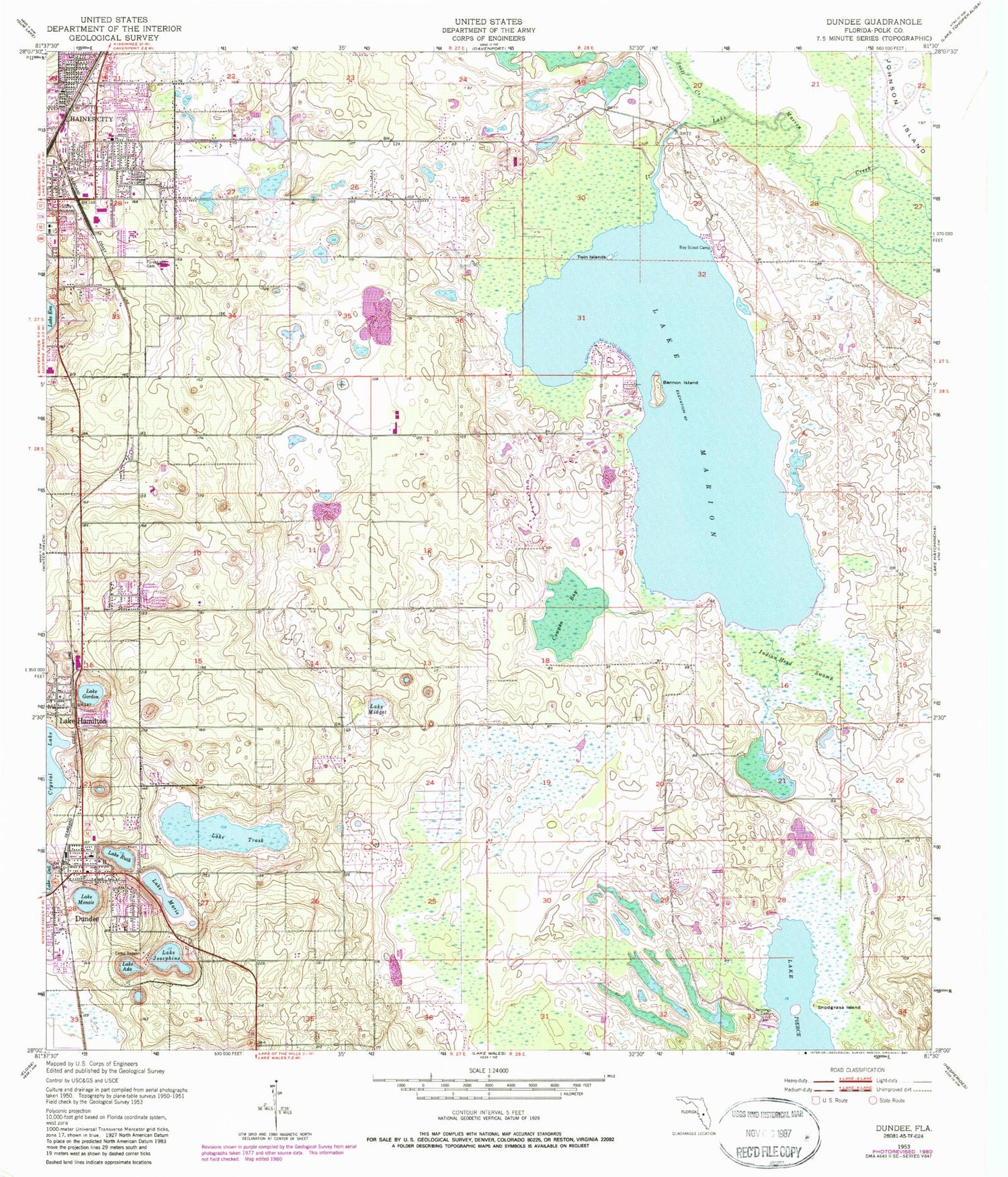 Classic USGS Dundee Florida 7.5'x7.5' Topo Map Image