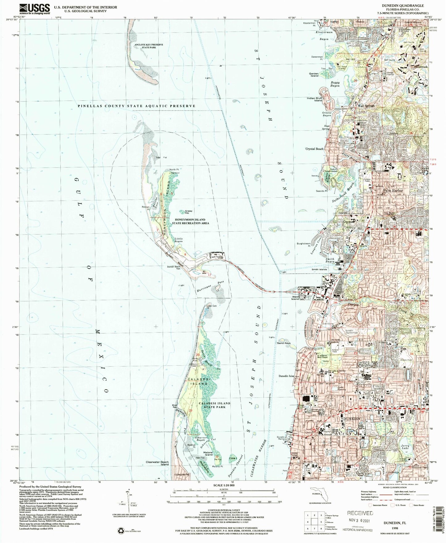 Classic USGS Dunedin Florida 7.5'x7.5' Topo Map Image