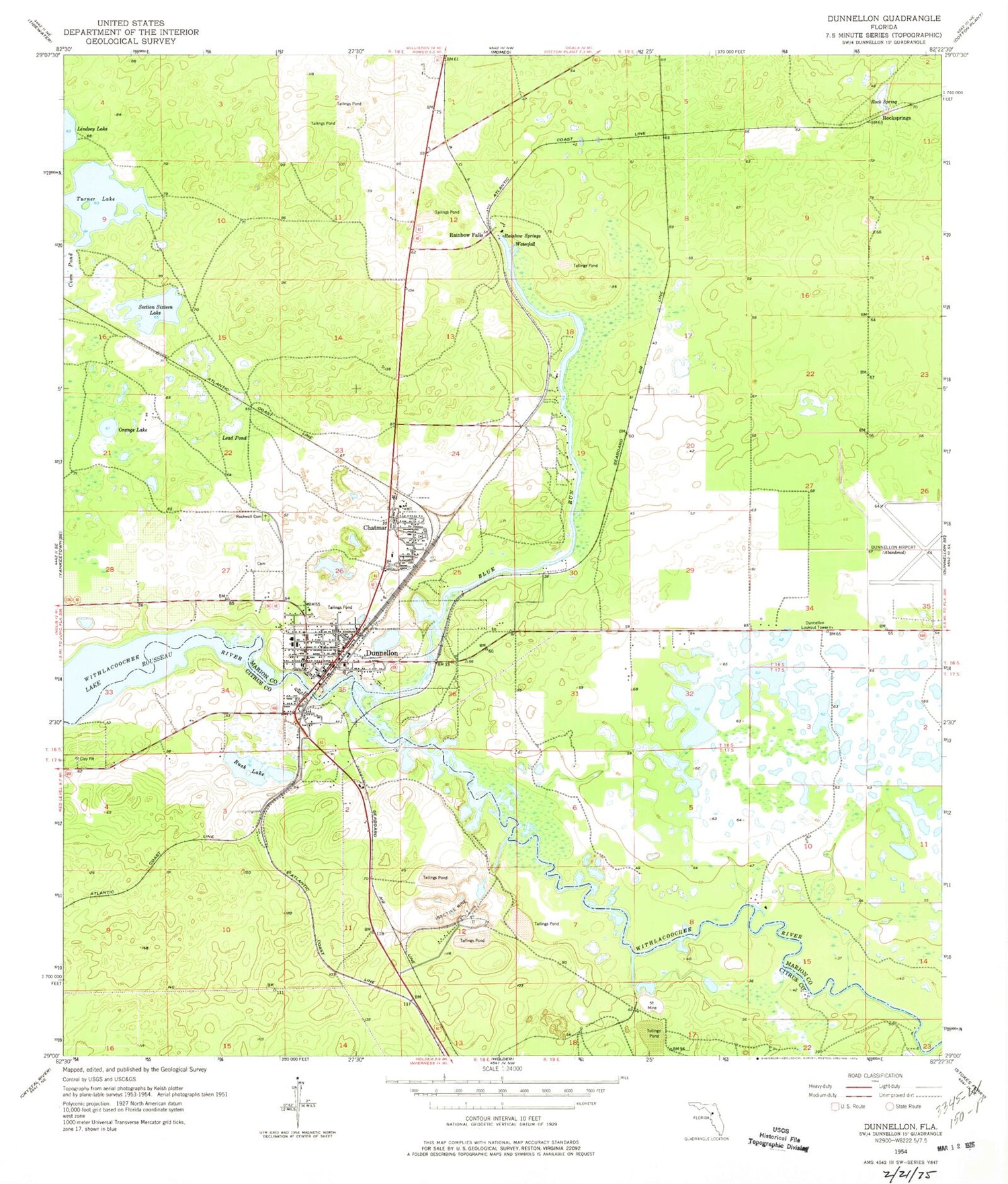 Classic USGS Dunnellon Florida 7.5'x7.5' Topo Map Image