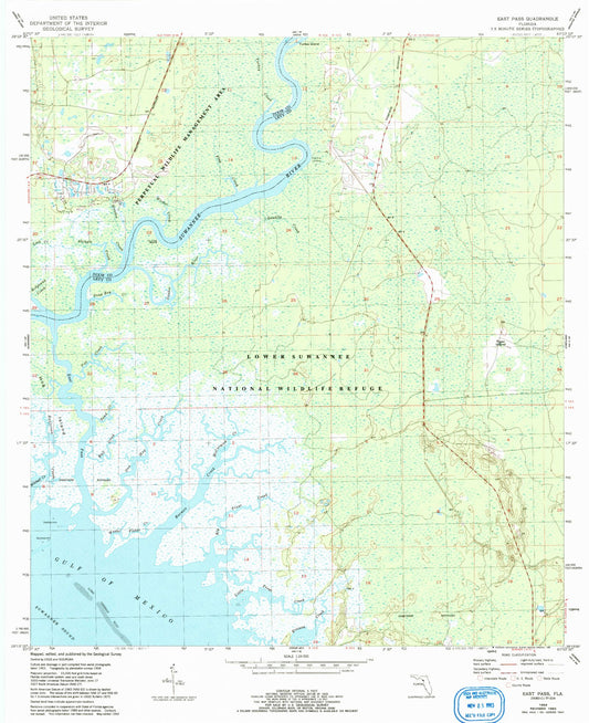 Classic USGS East Pass Florida 7.5'x7.5' Topo Map Image