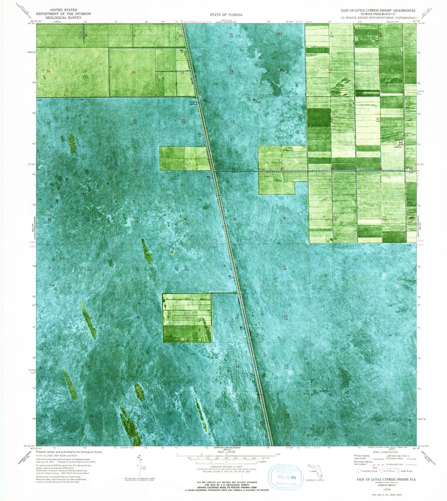 Classic USGS East of Little Cypress Swamp Florida 7.5'x7.5' Topo Map Image