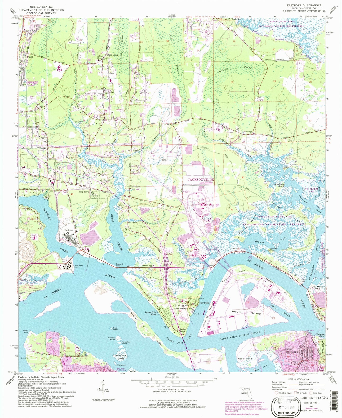 Classic USGS Eastport Florida 7.5'x7.5' Topo Map Image