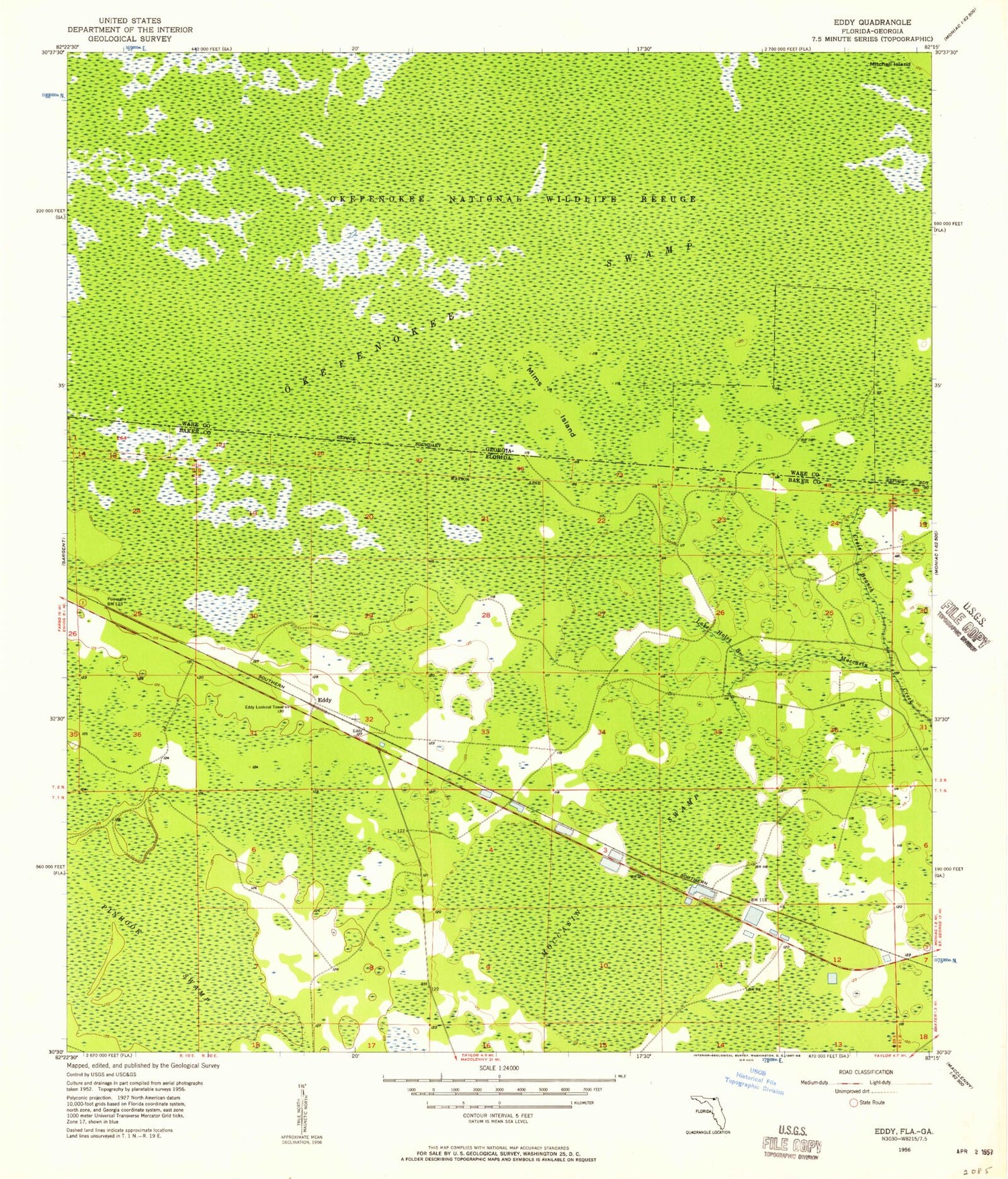 Classic USGS Eddy Florida 7.5'x7.5' Topo Map Image