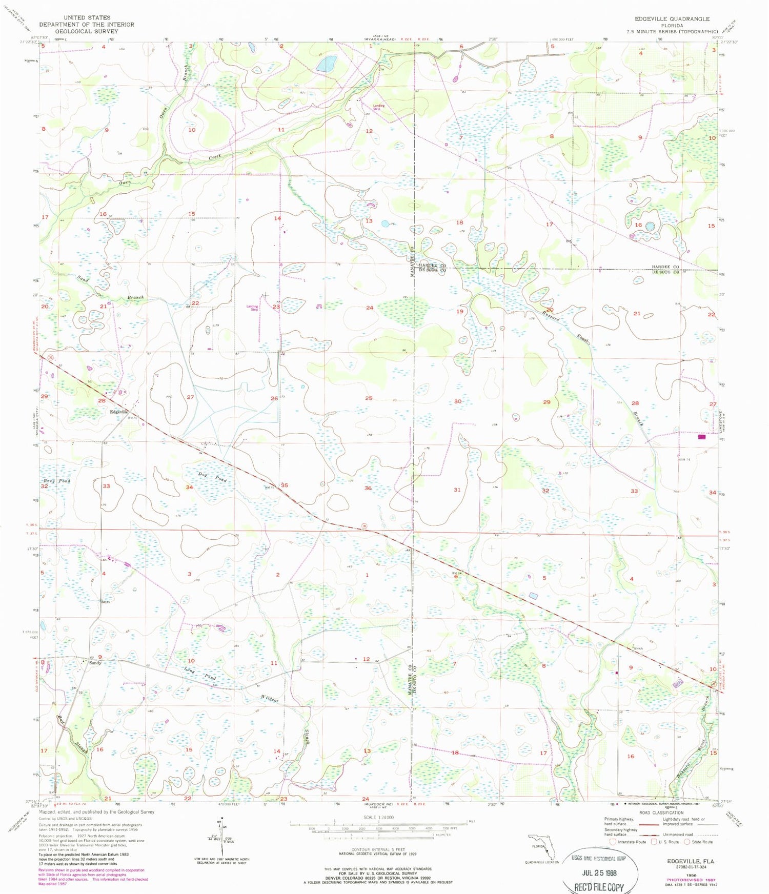 Classic USGS Edgeville Florida 7.5'x7.5' Topo Map Image