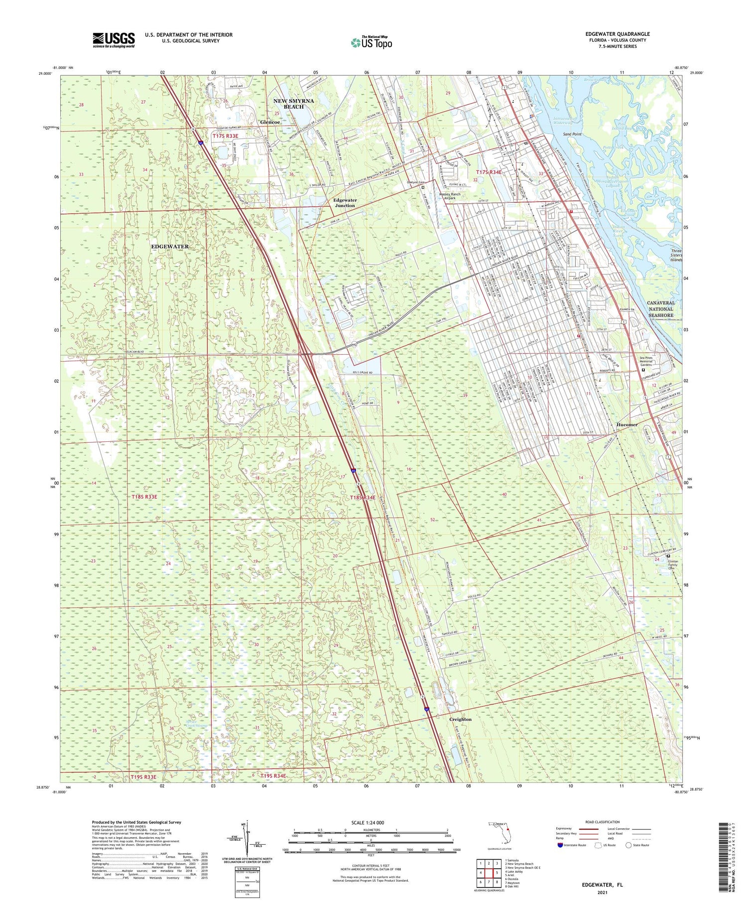Edgewater Florida US Topo Map Image