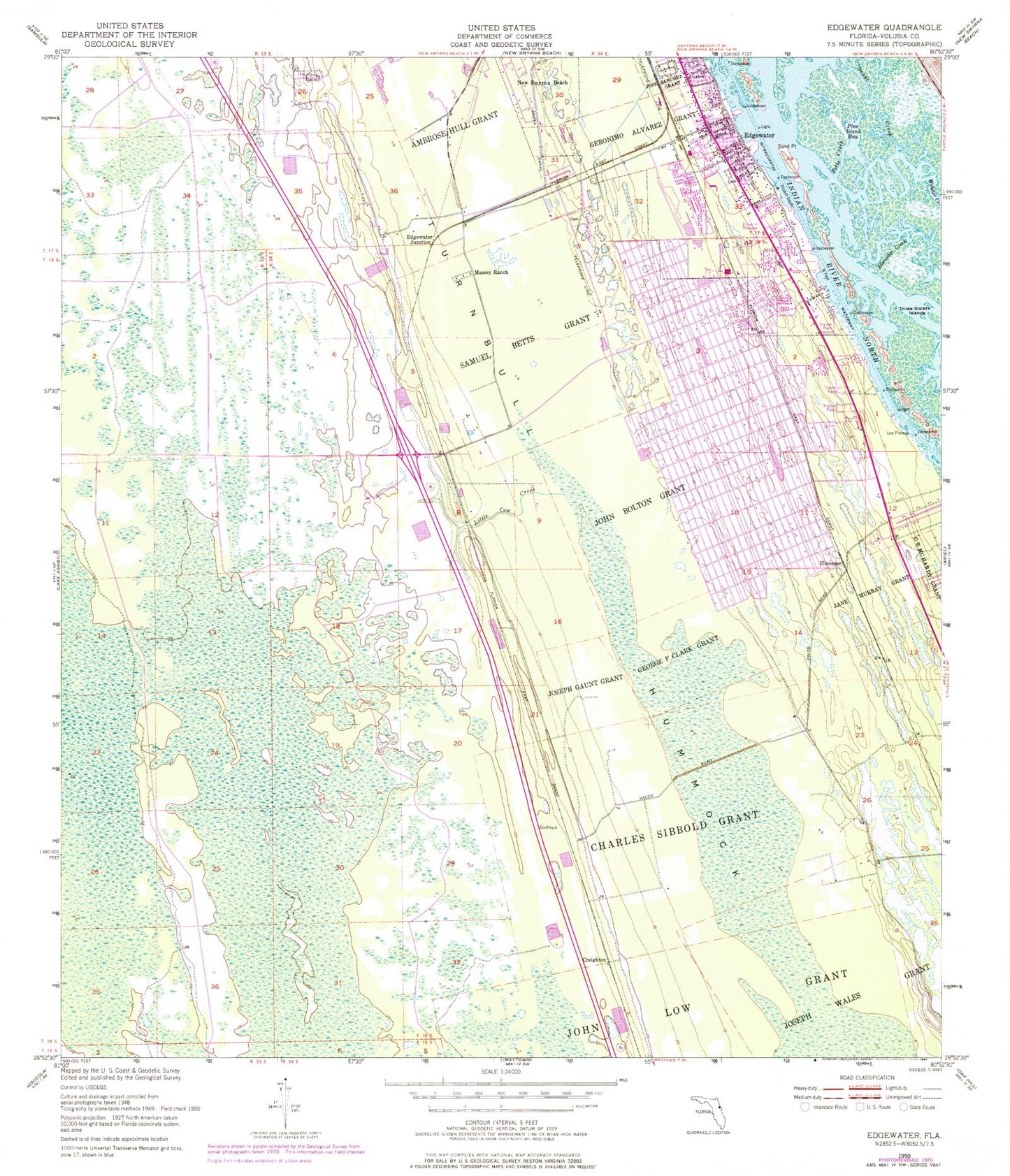 Classic USGS Edgewater Florida 7.5'x7.5' Topo Map Image