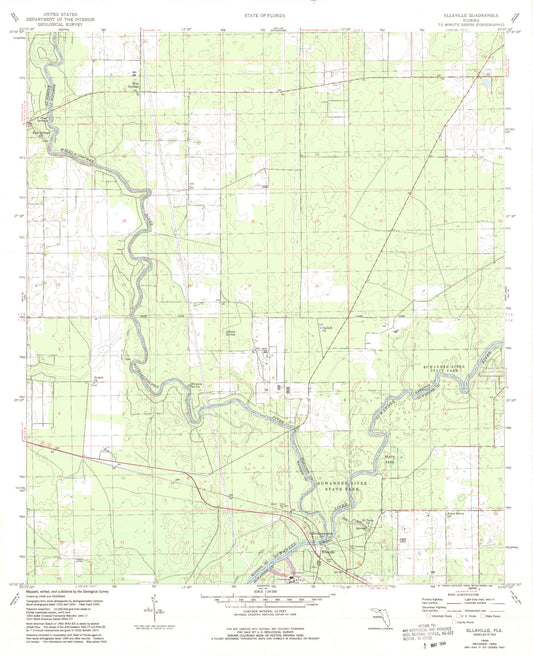 Classic USGS Ellaville Florida 7.5'x7.5' Topo Map Image