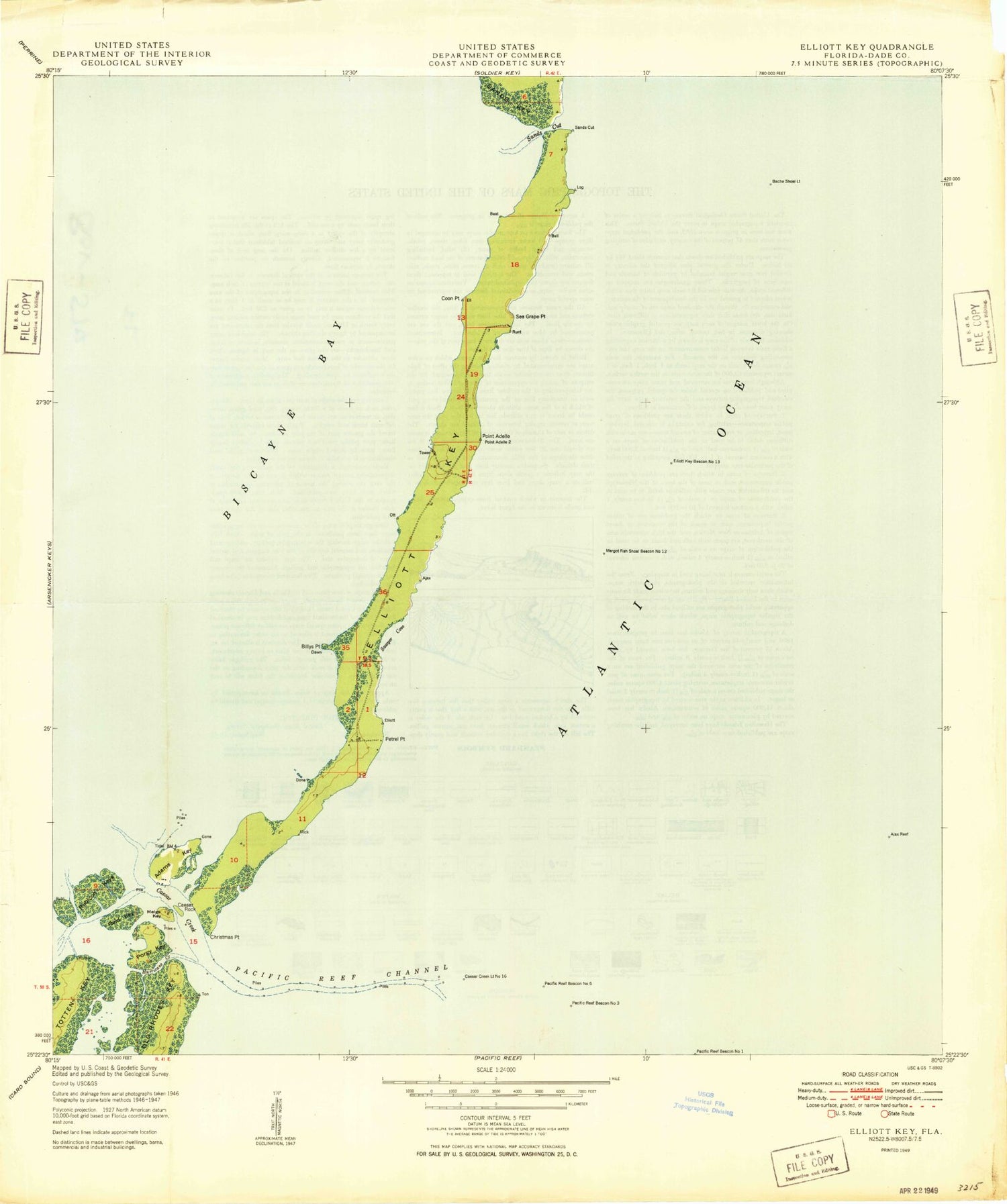 Classic USGS Elliott Key Florida 7.5'x7.5' Topo Map Image