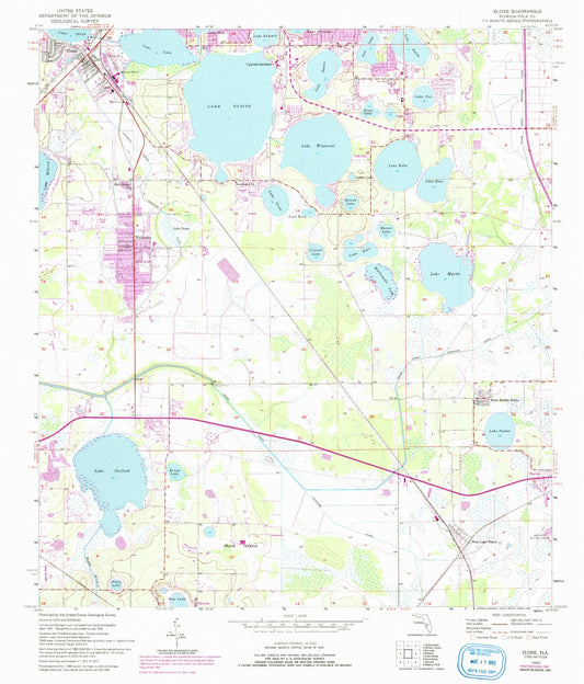 Classic USGS Eloise Florida 7.5'x7.5' Topo Map Image