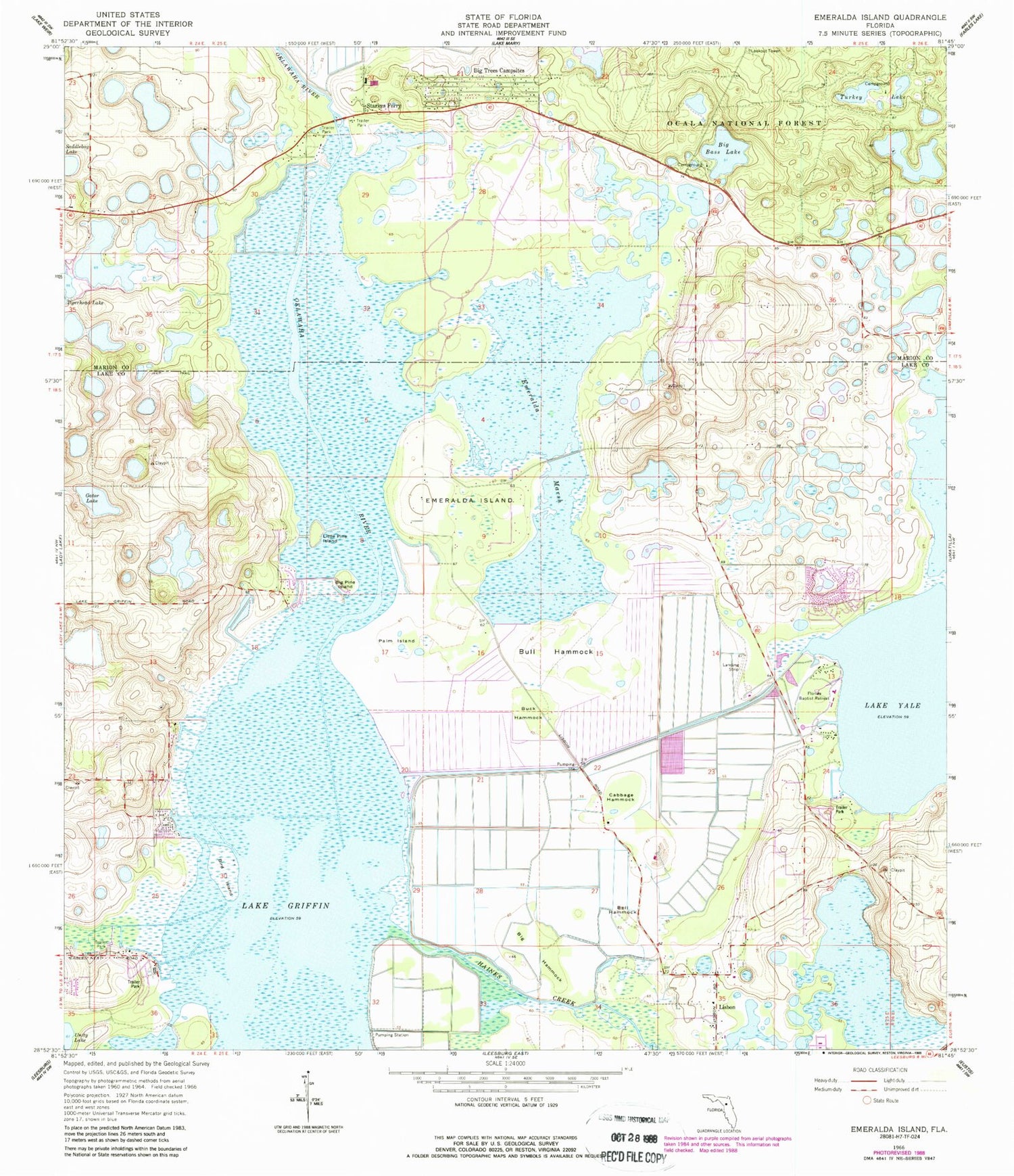 Classic USGS Emeralda Island Florida 7.5'x7.5' Topo Map Image