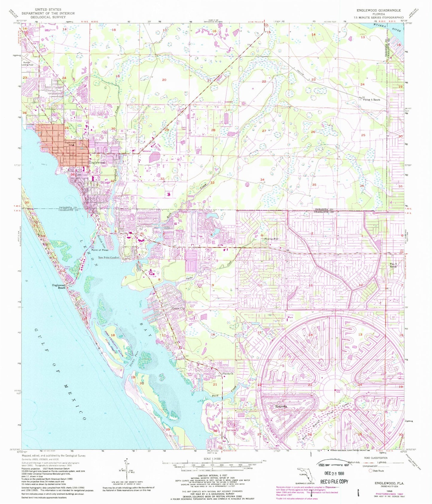 Classic USGS Englewood Florida 7.5'x7.5' Topo Map Image