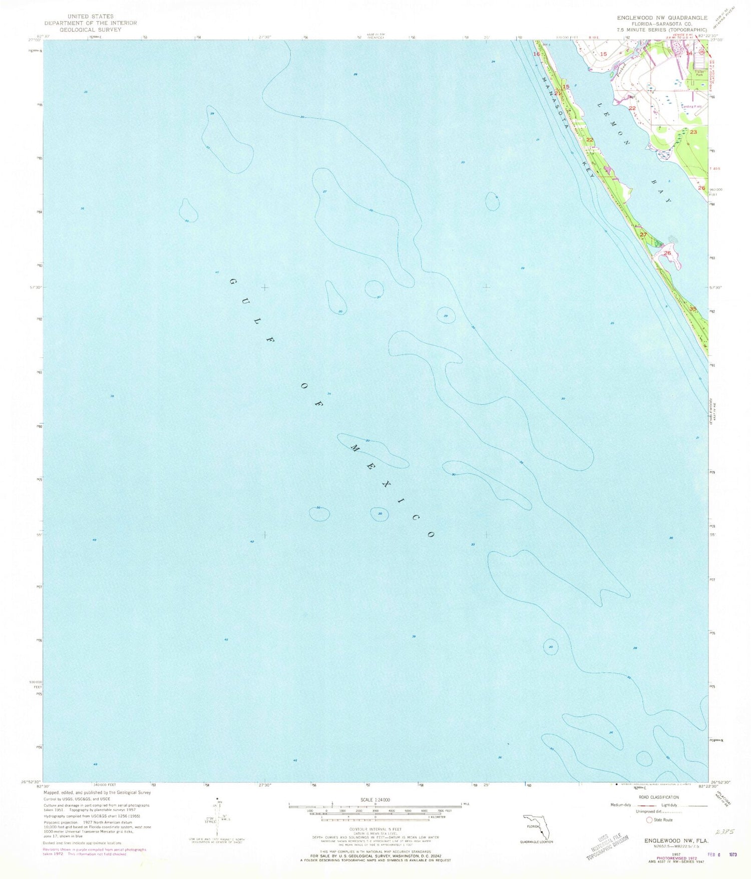 Classic USGS Englewood NW Florida 7.5'x7.5' Topo Map Image