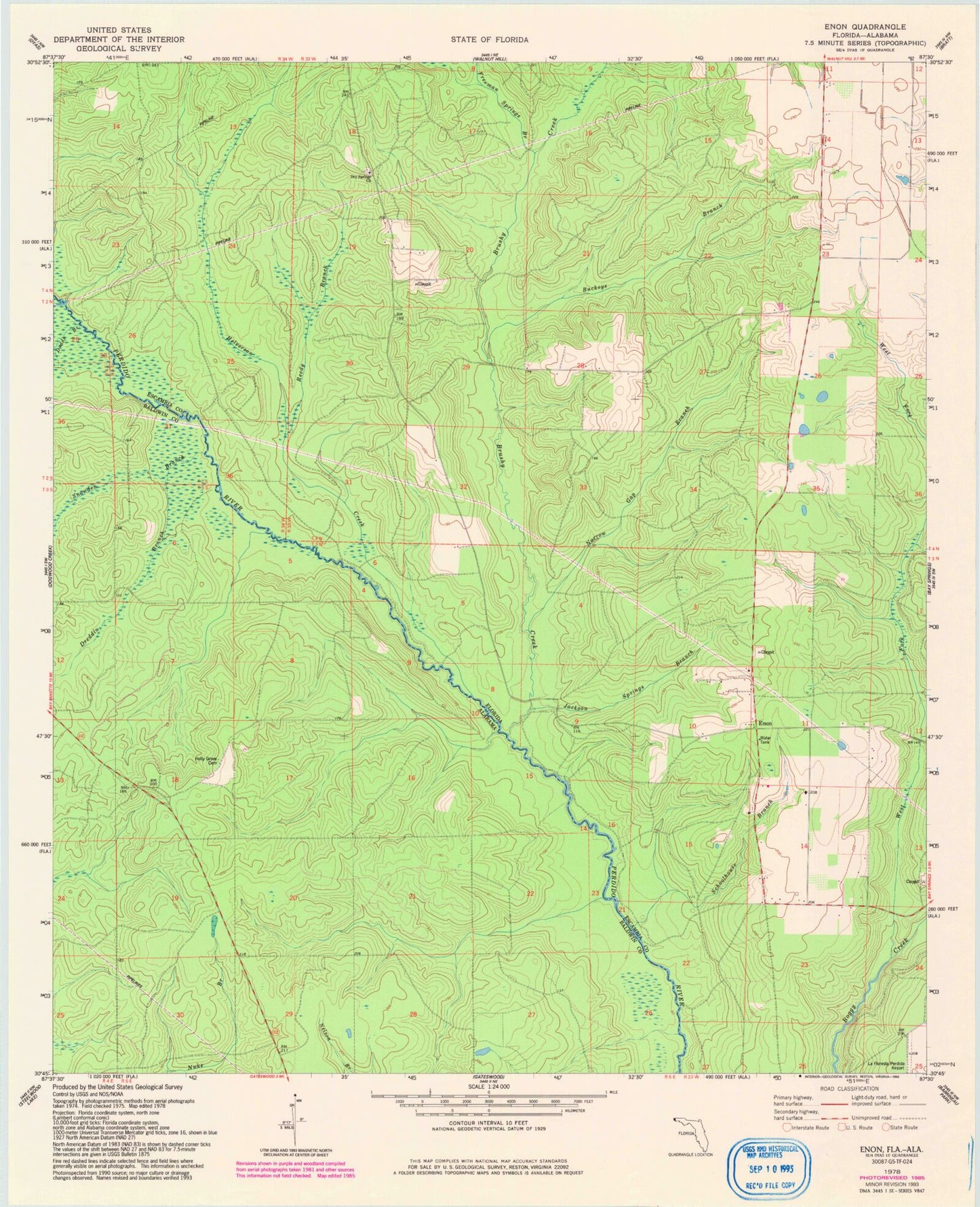 Classic USGS Enon Florida 7.5'x7.5' Topo Map Image
