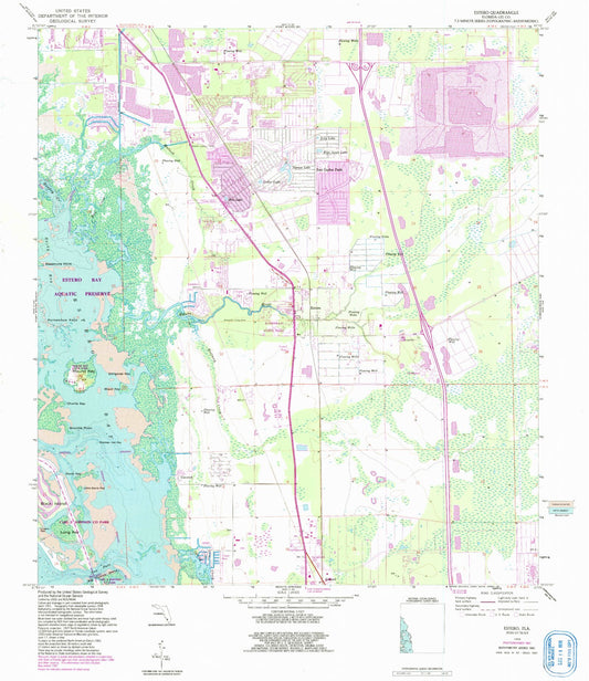 Classic USGS Estero Florida 7.5'x7.5' Topo Map Image