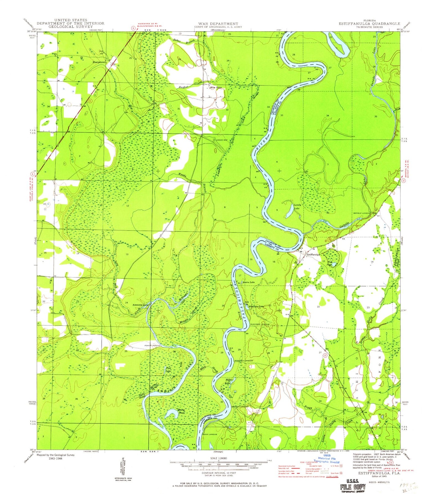 Classic USGS Estiffanulga Florida 7.5'x7.5' Topo Map Image