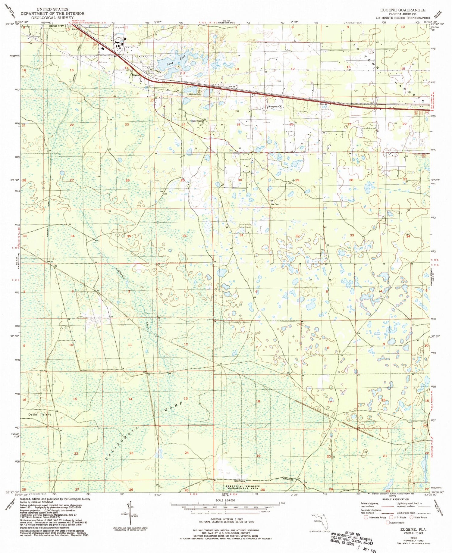 Classic USGS Eugene Florida 7.5'x7.5' Topo Map Image