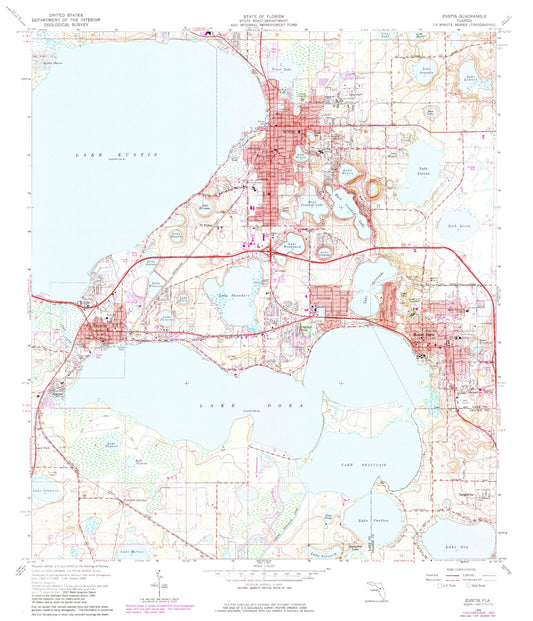 Classic USGS Eustis Florida 7.5'x7.5' Topo Map Image
