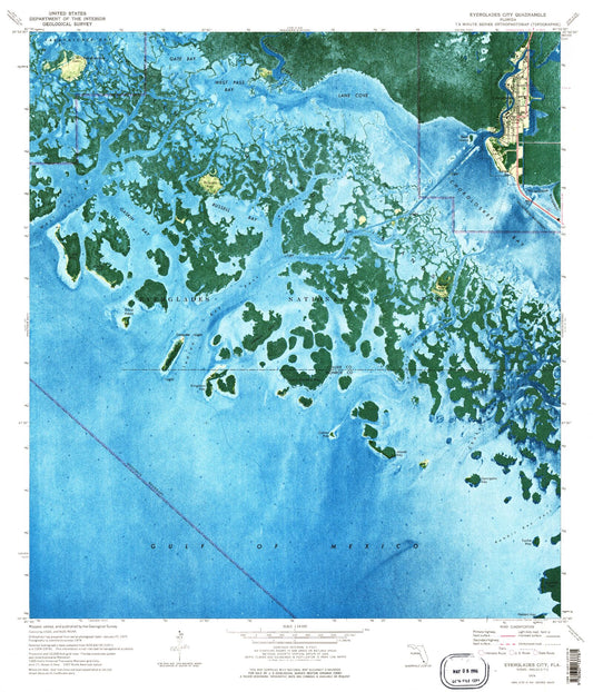 Classic USGS Everglades City Florida 7.5'x7.5' Topo Map Image