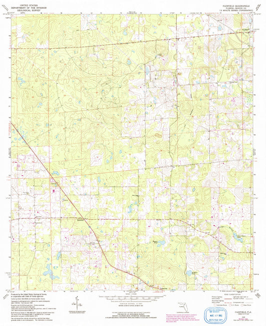 Classic USGS Fairfield Florida 7.5'x7.5' Topo Map Image