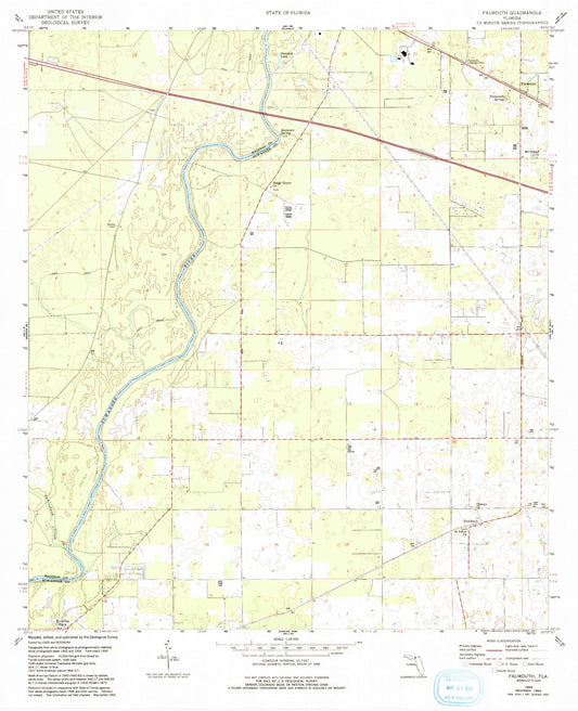 Classic USGS Falmouth Florida 7.5'x7.5' Topo Map Image