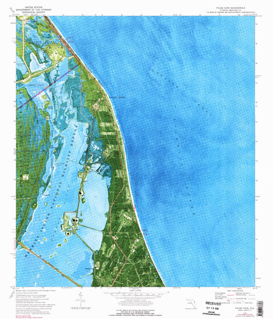 Classic USGS False Cape Florida 7.5'x7.5' Topo Map Image