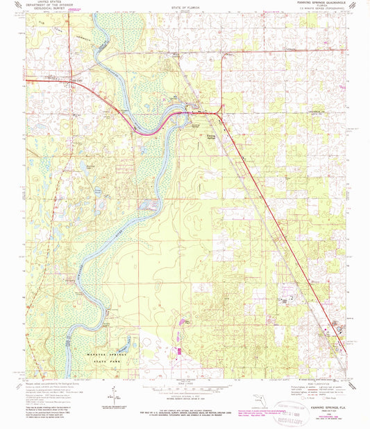 Classic USGS Fanning Springs Florida 7.5'x7.5' Topo Map Image