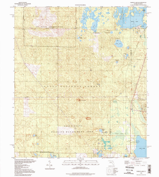 Classic USGS Farles Lake Florida 7.5'x7.5' Topo Map Image