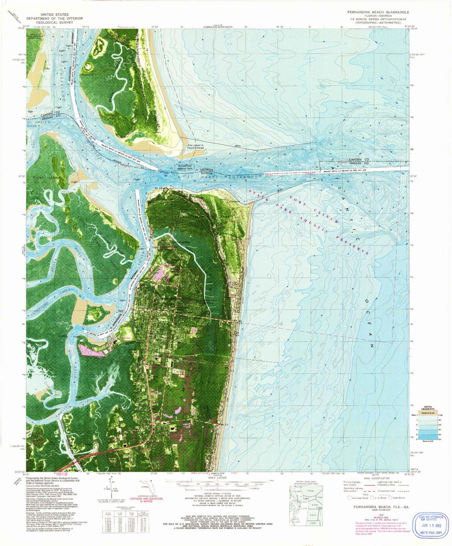 Classic USGS Fernandina Beach Florida 7.5'x7.5' Topo Map Image