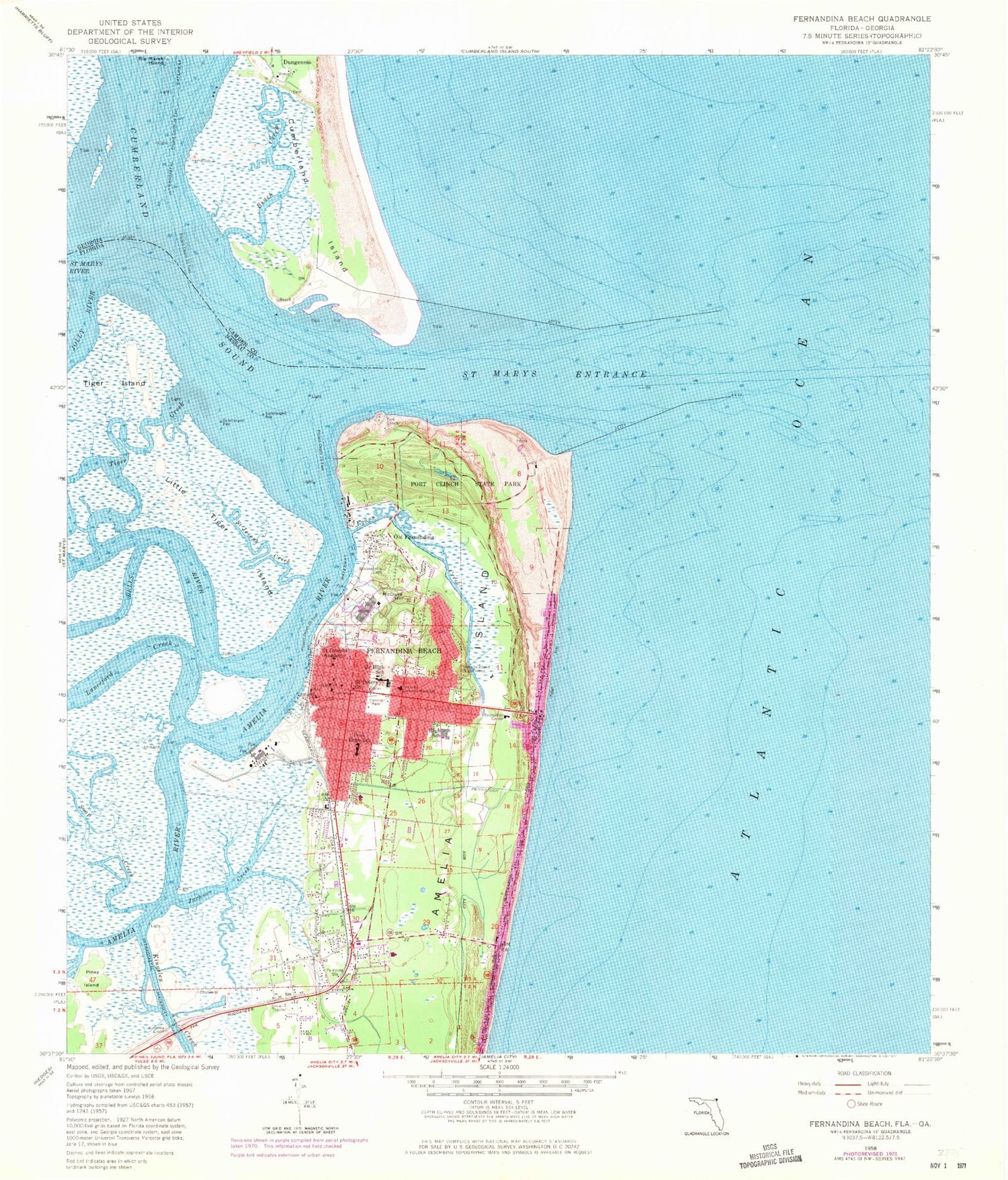 Classic USGS Fernandina Beach Florida 7.5'x7.5' Topo Map Image