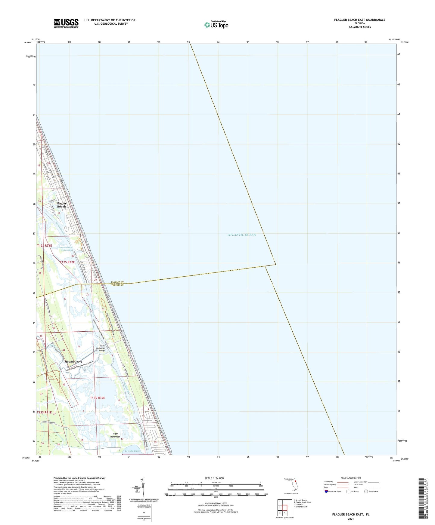 Flagler Beach East Florida US Topo Map Image